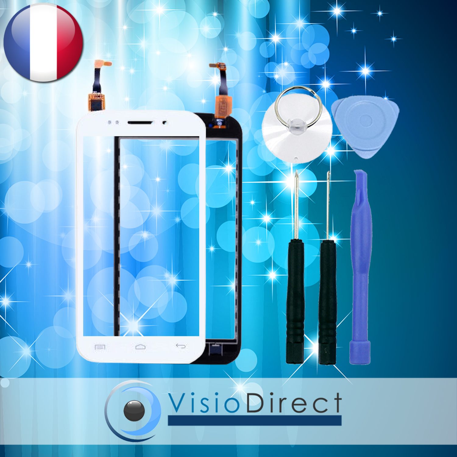 Écran tactile Wiko Stairway blanc haute sensibilité avec adhésif et outils
