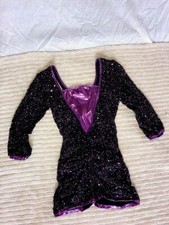 Purple  Black Sequin Adult "Biketard" W/ Slits Down The Arms Dance Costume
