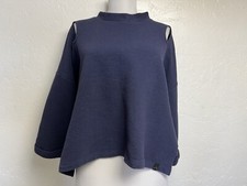 VARLEY Jenny Ribbed Cotton Cut-Out Sweatshirt Box Top Sz S Oversized Fit Blue