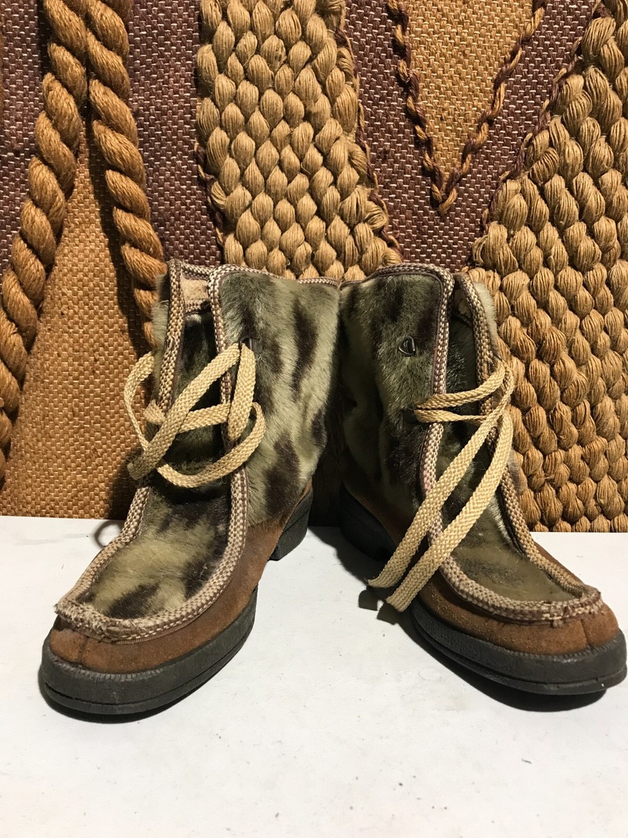 【COLOR iN ID】Pure Eskimo Fur Ankle Boots ESKIMO style Large kids boot shoes with hook and loop strap