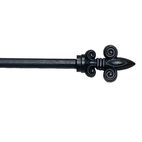 Fleur de Lis Black Metal Wall Hanging Rod with Resin Finials 26-50in ...