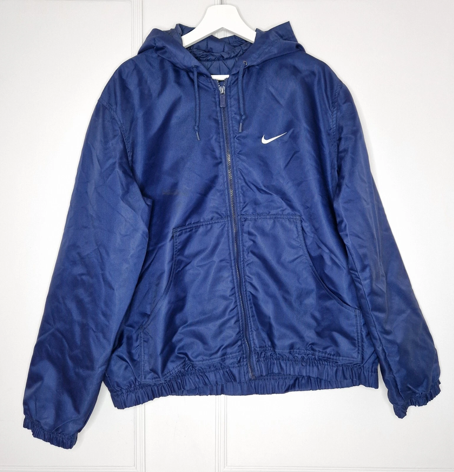 Vintage Nike Blue Hooded Quilted Jacket M - Full-Zip Lightweight Windbreaker