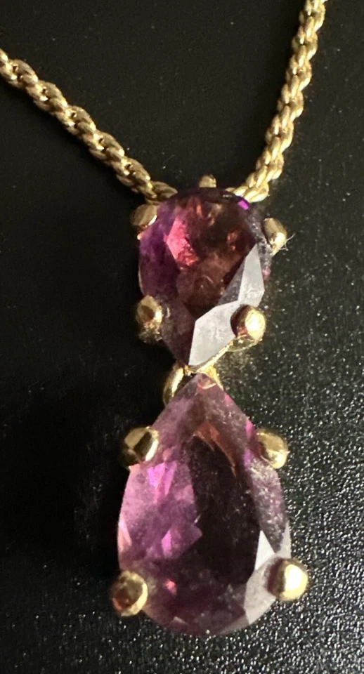 Collar Colgante Christian Dior Logo Chapado en Oro Amatista Doble Lágrima Gota Foto 3 de 4