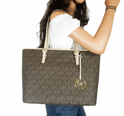 Michael Kors Jet Set Travel Top Zip Signature Monogram Tote Handbag for Women