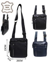 Borsa borsello tracolla uomo piatta vera pelle blu o nera con tasche regolabile
