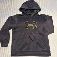 Under Armour Hoodie Sweatshirt Boys Youth Medium Loose Gray Yellow Web Design