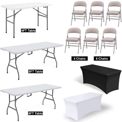 6FT CAMPING CATERING HEAVY DUTY FOLDING TABLE TRESTLE PICNIC BBQ PARTY CHAIRS - Image 1 of 2