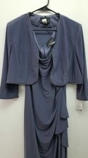 ALEX EVENINGS WOMEN'S DRAPED BEAD TRIM JACKET DRESS, GREY PEARL, 18