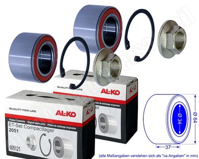 2x AL-KO ALKO Kompaktlager Radlager Satz 34/64x37mm ET-Set Ecolager 1224801