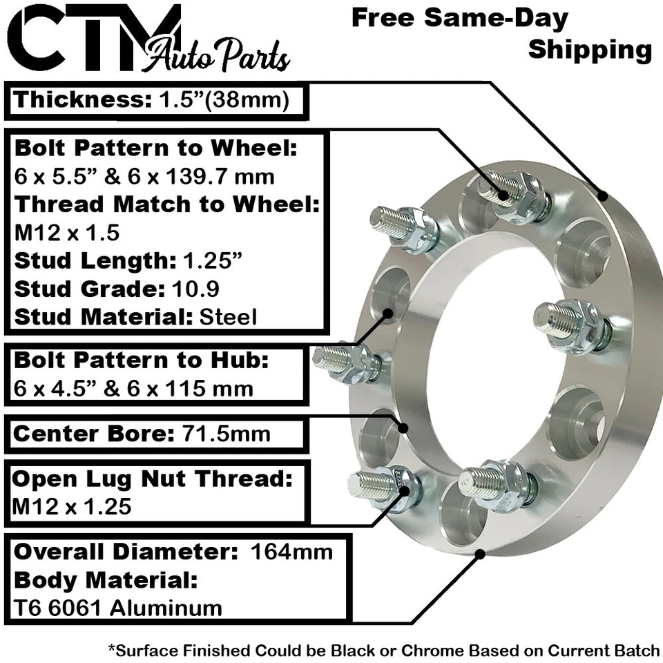 4x 1.5 厚 6x4.5(6x115) 至 6x5.5 车轮适配器 间隔适合 Frontier 探路者 — 第 2/4 张图片