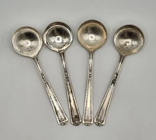 National Silver Co Cream Soup Spoon Silver Plate Art Deco Pattern Set of 4 EPNS