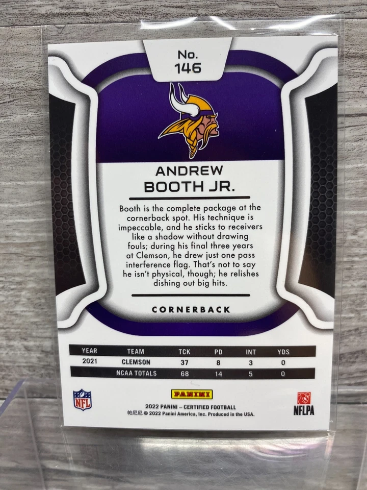 2022 Certified Andrew Booth Jr. GOLD MIRROR ROOKIE (RC) /15 - Image 2 of 2