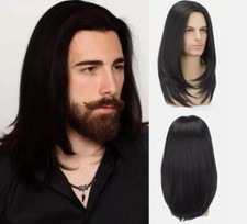 Long Black Wig for Mens Straight Hair Synthetic Heat Resistant Men Wigs for Dail