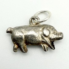 Vintage 925 Sterling Silver Pig Charm Pendant
