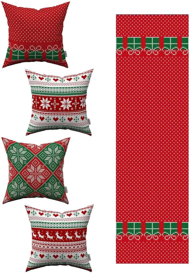 Fundas de almohada y corredor de Navidad bellamente hechas a mano - 4 piezas, hechas en pavo Foto 2 de 2