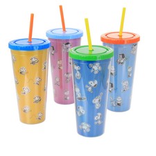 Gibson Peanuts 70th Anniversary 4 Piece Plastic 23.6oz Tumbler set with Lid and