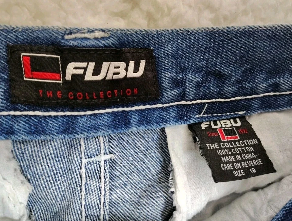 Jeans cargo vintage FUBU holgados pierna ancha juvenil talla 18 hip hop Y2K años 90 (28x30) Foto 3 de 4