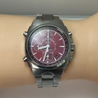Vintage Seiko Chronograph 7T32 Qz SS Red Dial Date Alarm Men’s Watch Japan#035B