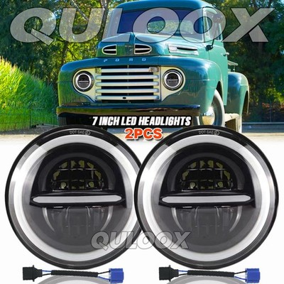Pair 7'' Round Led Headlight Hi/Low Beam For Ford F100 F 250 F 350 Pickup 1953-77