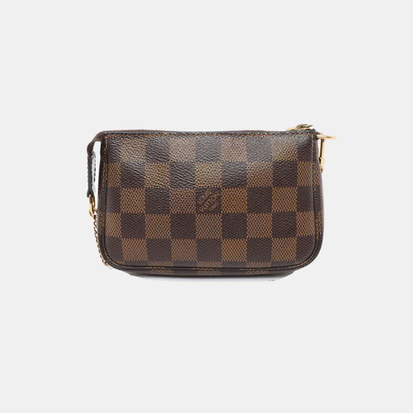 Authentic LOUIS VUITTON Damier Ebene Mini Pochette Pouch Clutch Chain Bag