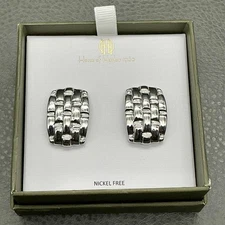 House of Harlow 1960 Earrings Silver Tone Clip On Nickel Free Woven New in Box
