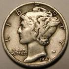 1943 S Mercury Dime 90% Silver  VF- EF   "Actual Coin Pictured - Not Cleaned"