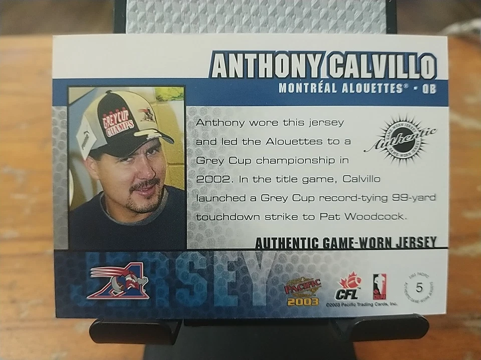 2003 Pacific CFL Authentic Game Worn Jersey Anthony Calvillo #5 - Image 2 of 2
