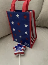 See's Candies 2pcs American Flag Lollipop Tin Empty Case Holder And Tote Bag New