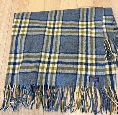 Pendleton Virgin Wool Plaid Throw Blanket, Blue/Green/Cream, Fringed 60x72