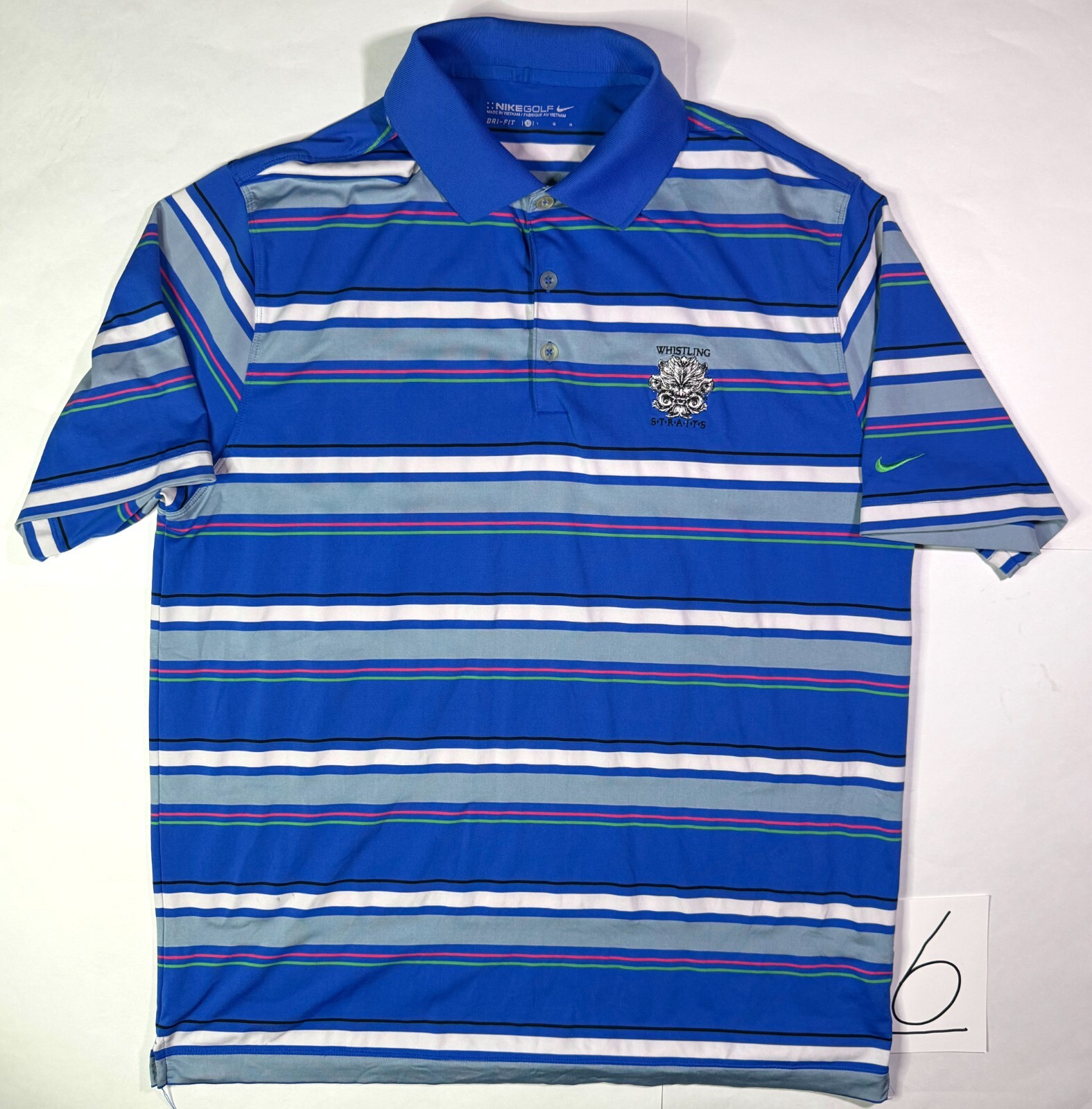 Nike Dri-Fit Polo Shirt Men's Large Multicolor Striped PGA Whistling Straights