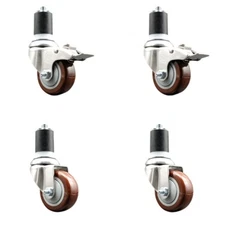 3 Inch 316SS Maroon Poly Swivel 1-7/8 Inch Stem Caster Set 2 Lock Brake SCC