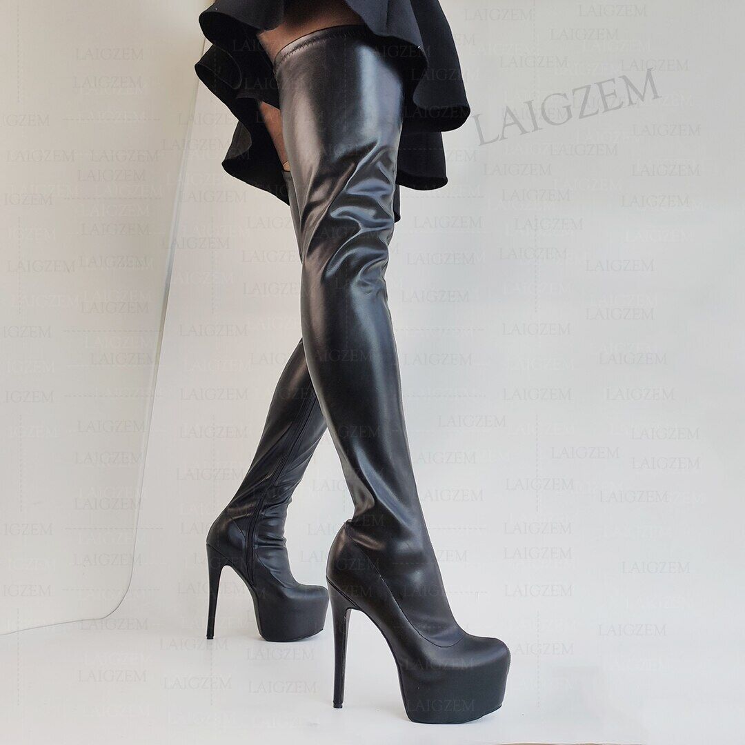 Women Thigh High Boots Platform Side Zip Stiletto High Heels Women Thigh High Boots Platform Side Zip Stiletto High Heels