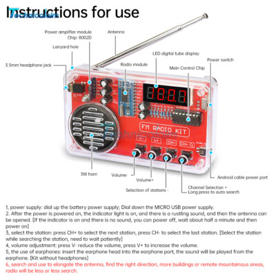 DIY FM Radio Electronic Kit Adjustable Frequency 150Hz-20KHz Soldering Project