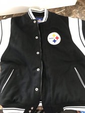 NFL PITTSBURGH STEELERS VARSITY STYLE JACKET BLACK WOOL Youth Large 14-16 