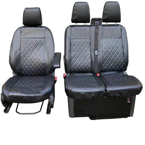 FULLY TAILORED LEATHER QUILTED SEAT COVERS for FORD TRANSIT CUSTOM 2013 on - Picture 3 of 12