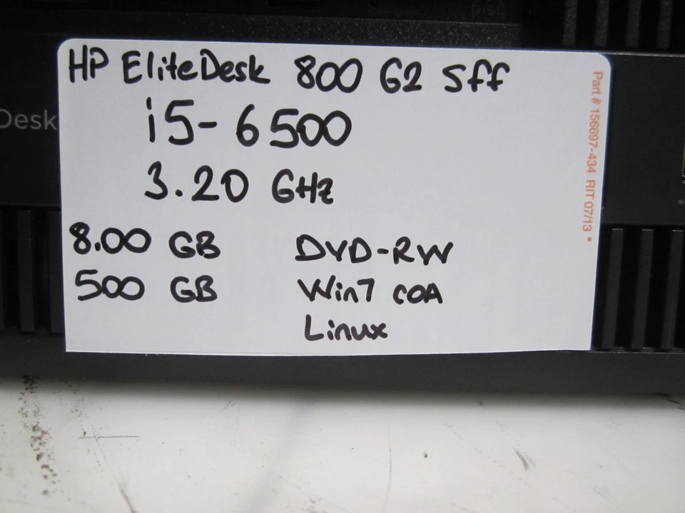 HP Elitedesk 800 G2 SFF Core i5-6500 3.2GHz 8GB/500GB HDD DVD/RW LINUX PC - Image 2 of 4