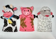 Melissa  Doug Cow Pig Sheep Plush Hand Puppets Set of 3 Stuffed Farm Animals