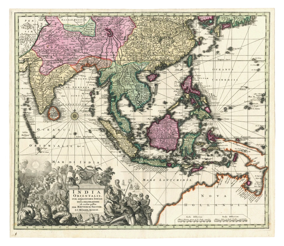Mapa antiguo "India Orientalis cum Adjacentibus Insulis" (Asia Oriental) Seutter, 1730 Foto 2 de 4