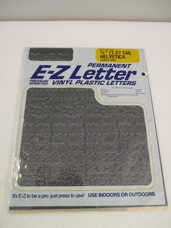 E-Z Vinyl Plastic Letters 1/2" Helvetica Caps & Numbers (1.27cm) Vintage New
