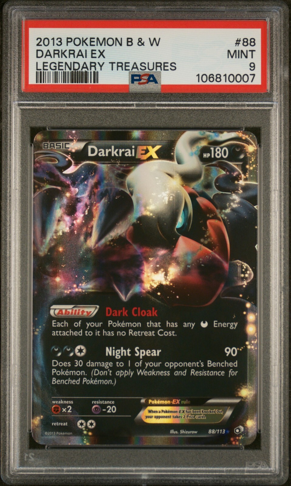 PSA 9 Darkrai EX 88/113 Legendary Treasures Holo