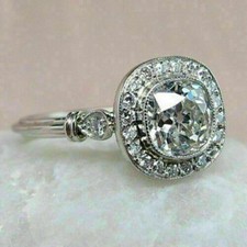 3Ct Anello Diamante Sintetico Stile Antico Matrimonio 14K Placcato Oro Bianco