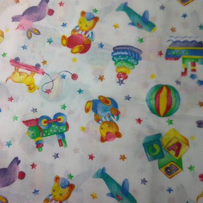 Baby Toys Teddy Bear Rabbit Boat Train Blocks White Fabric 108x44 Nursery