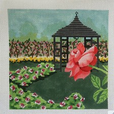 Handpainted Needlepoint Canvas Rose Garden Gazebo Trubey ROG01 8x8 13M