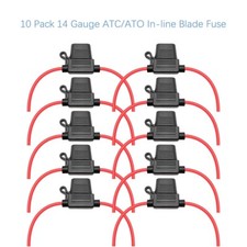 10-piece 14AWG inline fuse holder - suitable for 15A blade fuses
