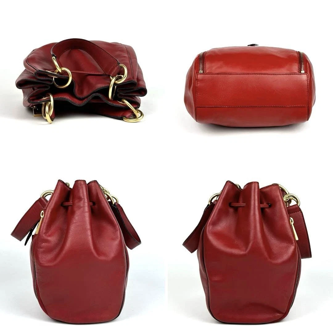 Borsa a tracolla Celine 2 vie cerchio oro ferramenta pelle rossa usata buone condizioni