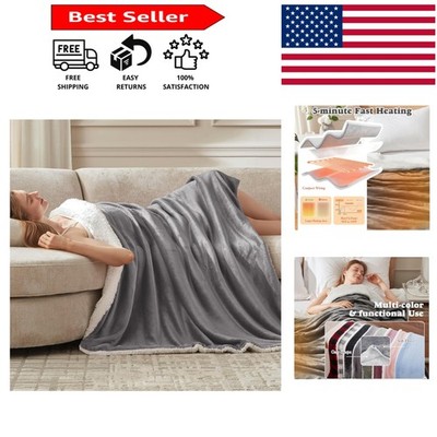 Grey Heated Throw Blanket - Fast Warming, 6 Heat Settings, Auto-Off, 50''x60''