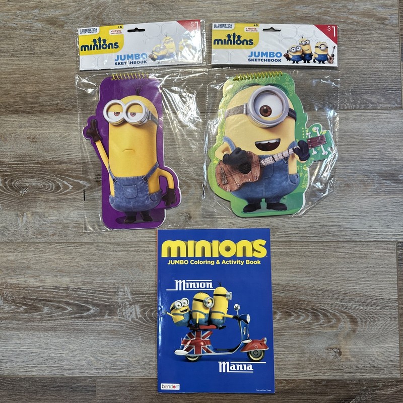 MINIONS Lot (3) Jumbo COLORING AND ACTIVITY BOOK And 2 Sketchbooks Kevin Stu