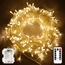 echosari String Lights Battery Powered, 33Ft 100 LED Fairy Lights Warm White Out