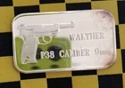 Walther P38 1 Troy Ounce .999 Fine Silver Bar 9mm Caliber