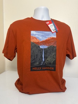 Helly Hansen Men's Orange Graphic Print Crew Neck Short Sleeve Cotton Knit Tee M